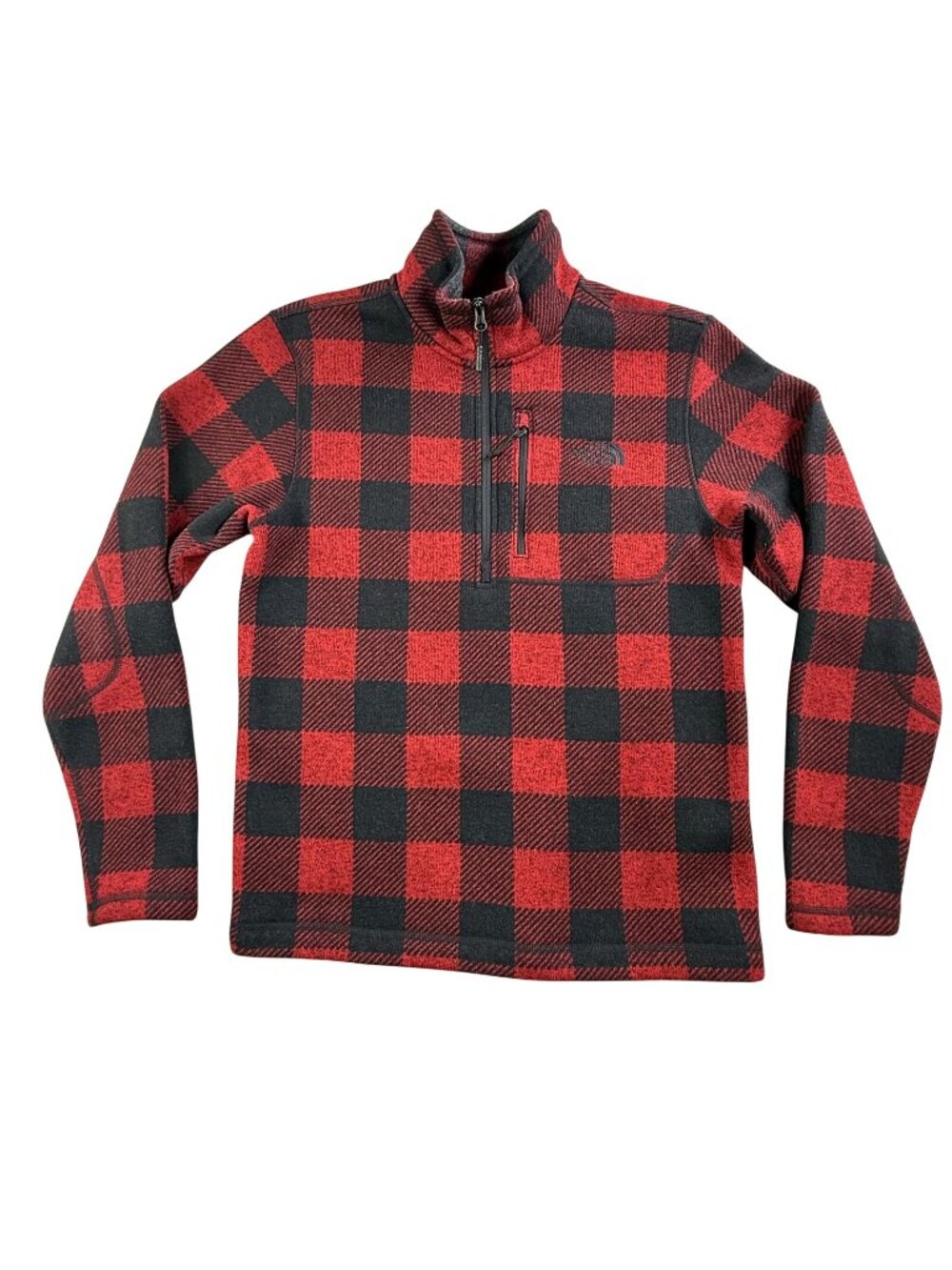 The North Face Jacket Mens Medium Red Buffalo Plaid Fleece 1/4 Zip Anorak Check